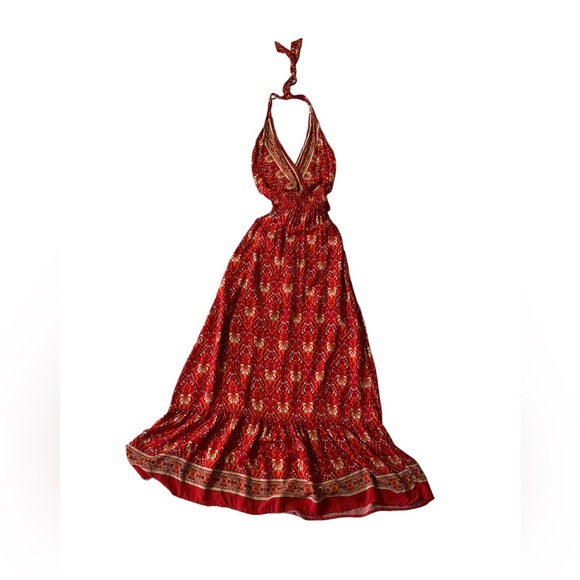Dresses & Skirts - ⭐️ 5/$25 Bohemian halter red and orange maxi dress size medium
